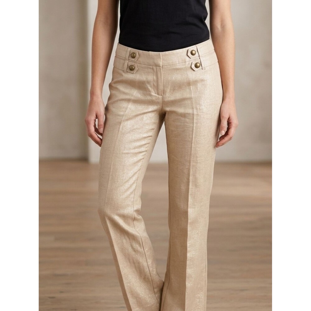 Grass Collection Women's Gold Metallic Linen Blend Flare Pants Y2K Size 1